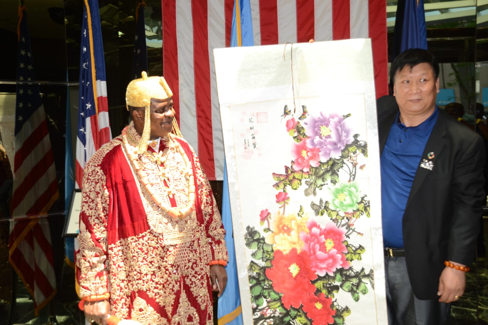 Presentation of historic Chinese flower to King HRH Dr Appolus Chu